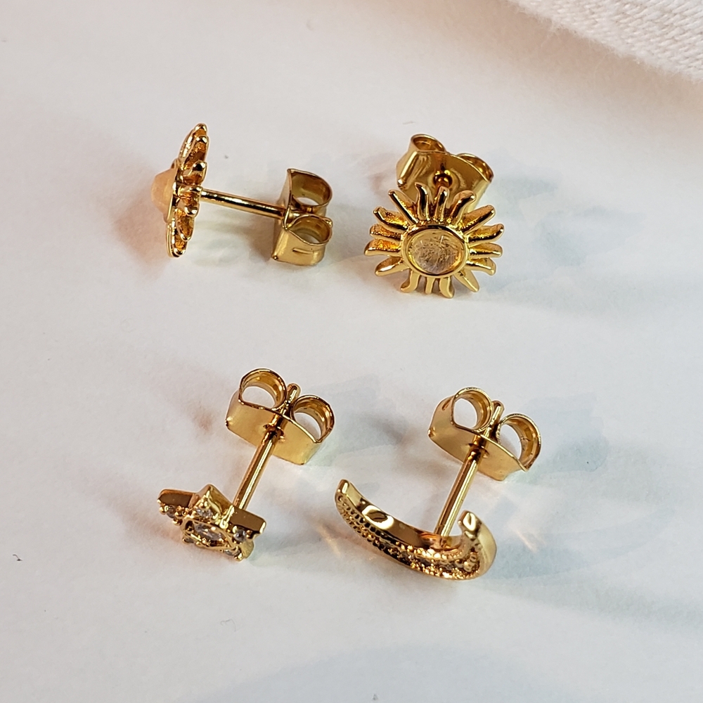 Gold Sun Stud Earrings Gold Moon & Star Stud Earrings Set